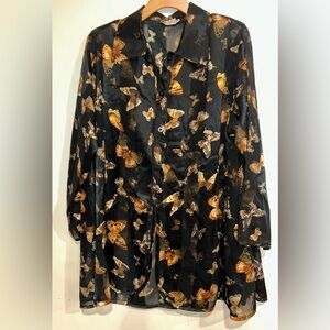 VTG Something Special Butterfly Sheer Long Button Tunic One Size Boho Whimsigoth